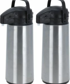 Goedkoopste ???? Merkloos 2x RVS Thermoskannen/isoleerkannen Met Pomp 1.8 Liter - Koffiekannen/theekannen - Reis Thermoflessen ????