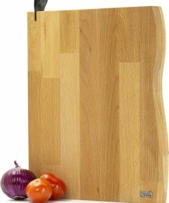 Coupon ???? Industrial Living Snijplank Hout - Hakblok Met Lederen Lus Houder- Massief Beukenhout- Groot Formaat-3CM Dik ✨