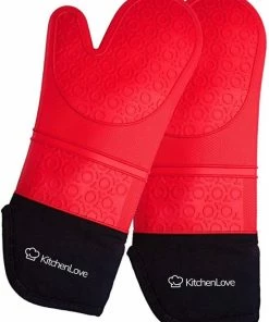 Hete verkoop ???? KitchenLove Ovenwanten Siliconen - Ovenhandschoenen Hittebestendig Tot 230 °C - 2 Stuks - Rood ????