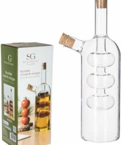 Promo ???? Merkloos Decopatent® 2in1 Olie En Azijnstel Glas - Bolvorm Met Kurken - Glazen Azijnfles & Oliefles In 1 - Oil And Vinegar - 9 X 9 X 21 Cm ⭐