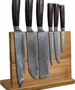 Korting ???? Shinrai Japan™ Shinrai Japan - Messenset Met Blok – 6 Delig – Messensetblok – Mes – Koksmes - ???? Hammered RVS - Met Luxe Geschenkdoos ⌛